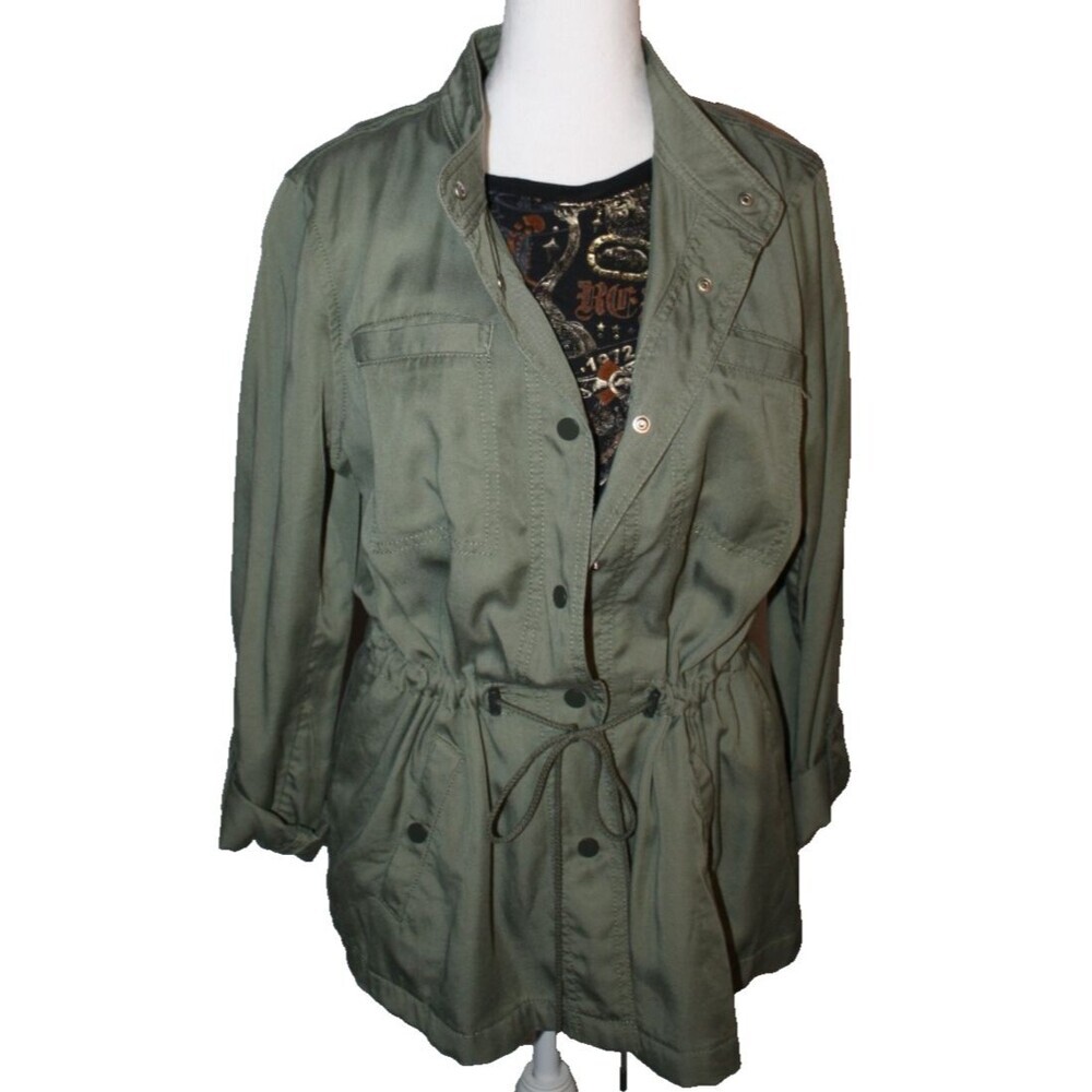 Ann Taylor LOFT Army Green Military Style Jacket Size Medium Cinch waist Utility - Picture 3 of 11